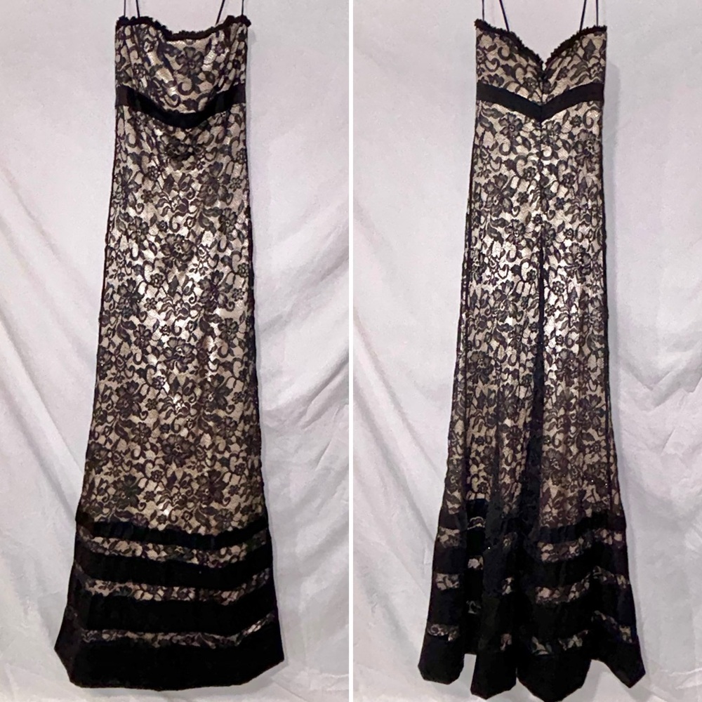 Badgley Mischka Black Lace Formal Gown Long Prom Dress Y2K Dark Romance Vintage